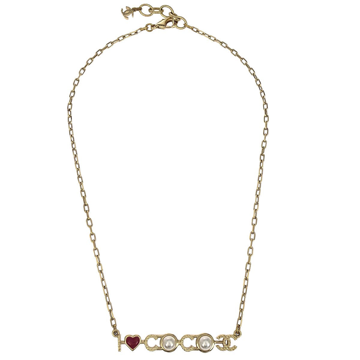 Chanel Coco Gold Chain Necklace Costume Pearl A17P