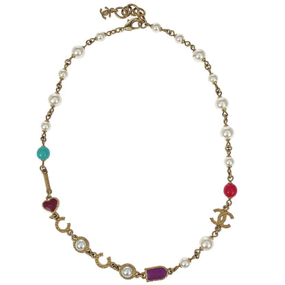 Chanel Coco CC Gold Chain Necklace Costume Pearl A17P