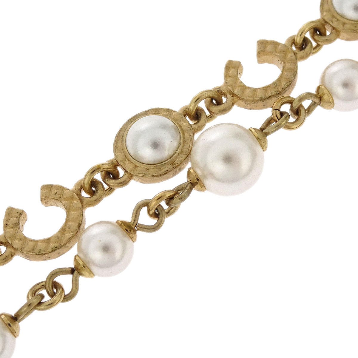 Chanel Coco CC Gold Chain Necklace Costume Pearl A17P