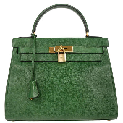 Hermes Green Courchevel Kelly 28 Retourne Handbag