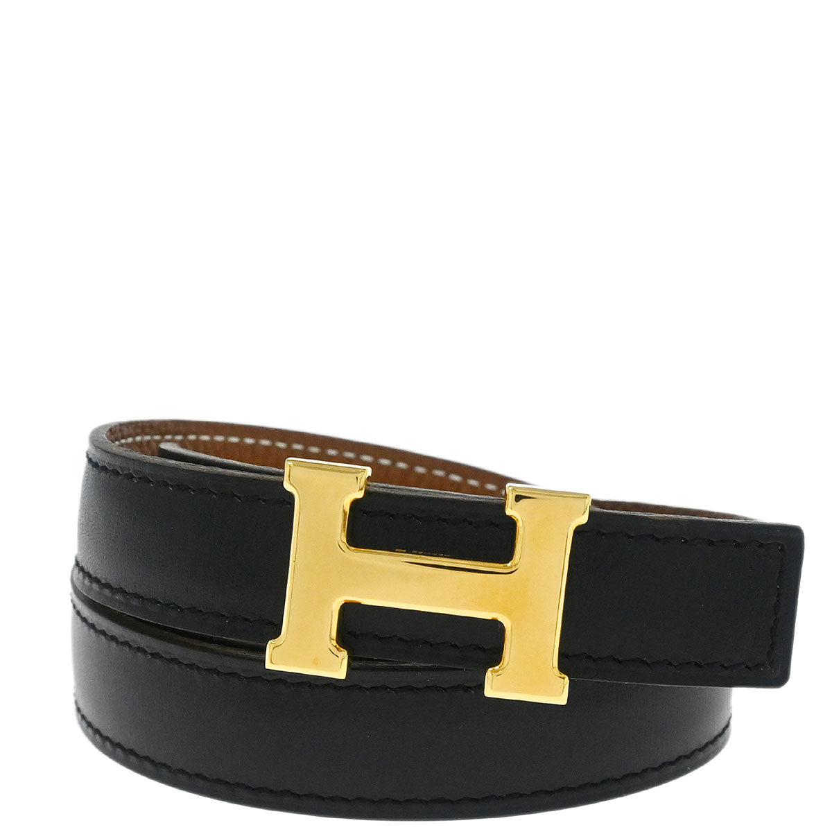 Hermes Black Box Calf Constance Reversible Belt #75 Small Good