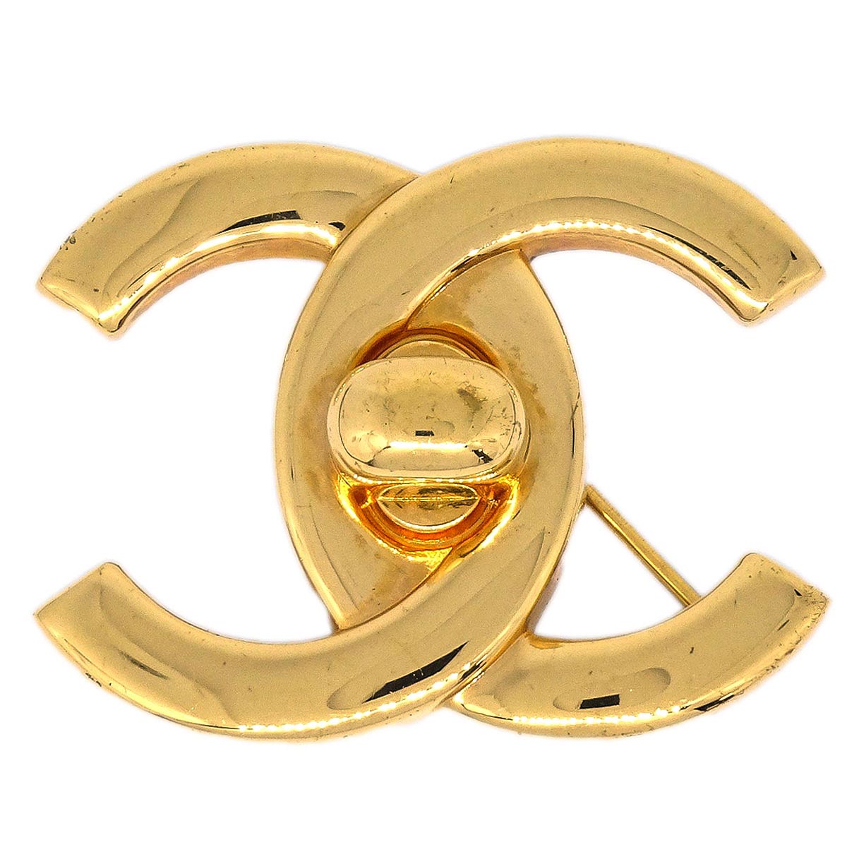 Chanel Turnlock Brooch Pin Gold Large 96A