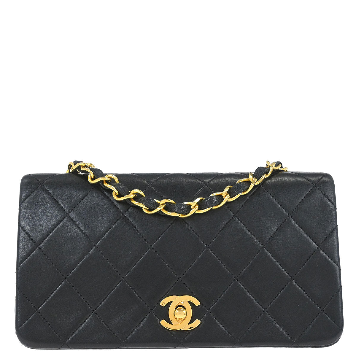 Chanel Black Lambskin Turnlock Mini Full Flap Shoulder Bag