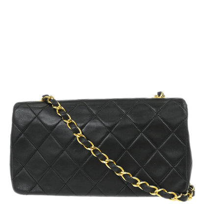 Chanel 1989-1991 Black Lambskin Turnlock Mini Full Flap Shoulder Bag