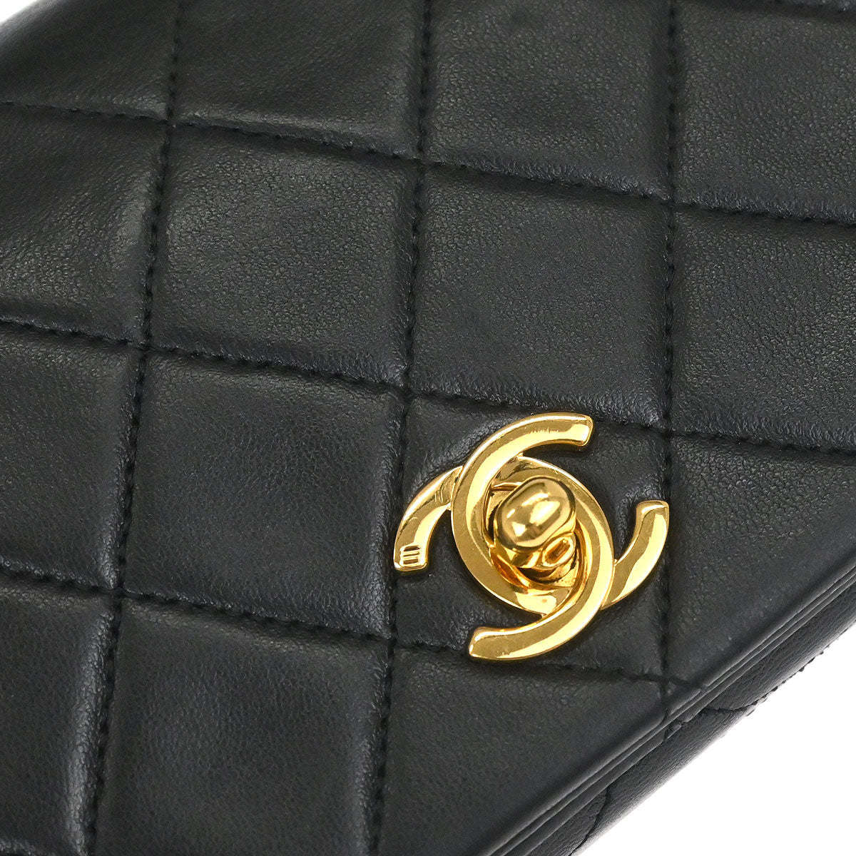 Chanel 1989-1991 Black Lambskin Turnlock Mini Full Flap Shoulder Bag
