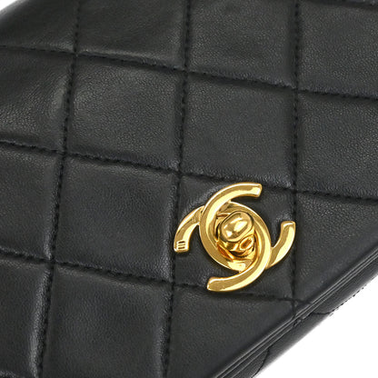 Chanel 1989-1991 Black Lambskin Turnlock Mini Full Flap Shoulder Bag
