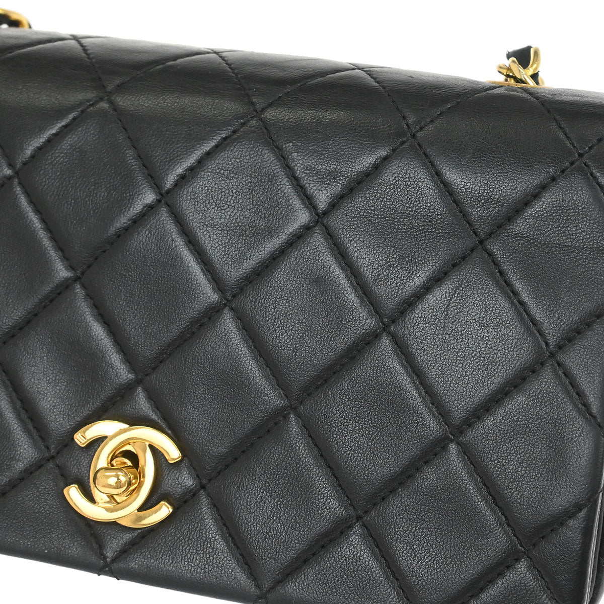 Chanel 1989-1991 Black Lambskin Turnlock Mini Full Flap Shoulder Bag
