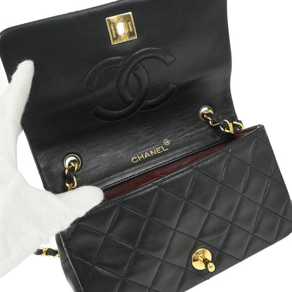 Chanel 1989-1991 Black Lambskin Turnlock Mini Full Flap Shoulder Bag