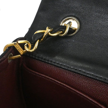 Chanel 1989-1991 Black Lambskin Turnlock Mini Full Flap Shoulder Bag