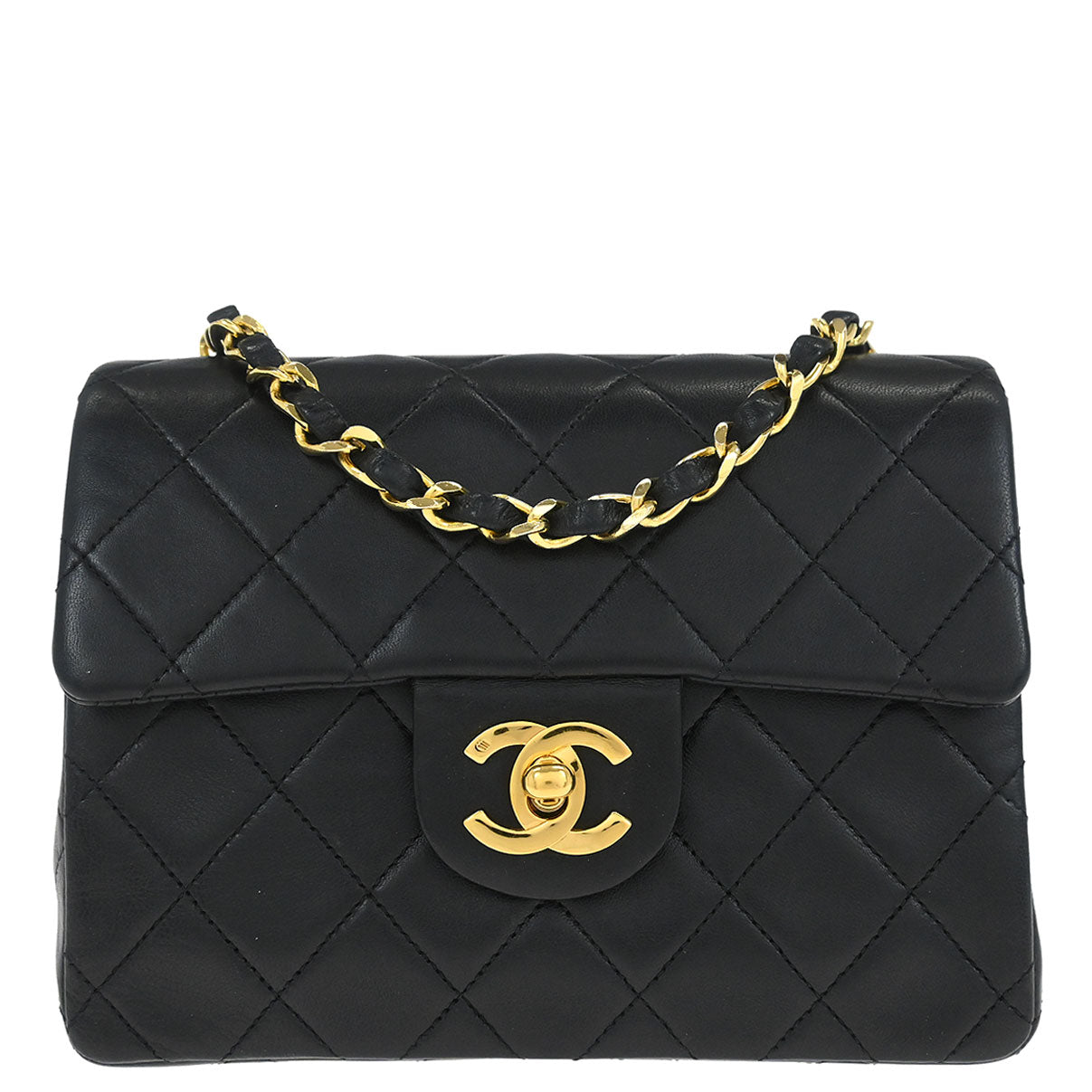 Chanel 1989-1991 Black Lambskin Mini Classic Square Flap Shoulder Bag 17