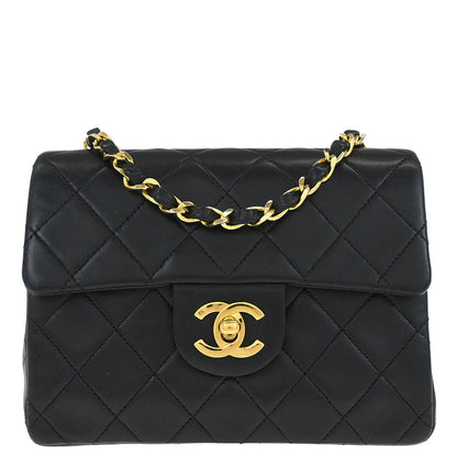 Chanel 1989-1991 Black Lambskin Mini Classic Square Flap Shoulder Bag 17