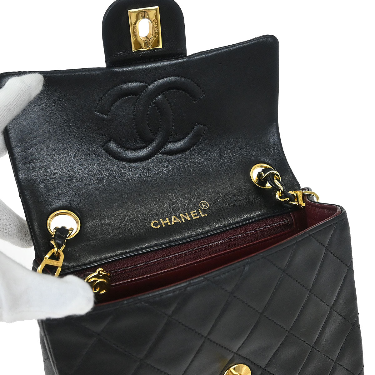 Chanel 1989-1991 Black Lambskin Mini Classic Square Flap Shoulder Bag 17