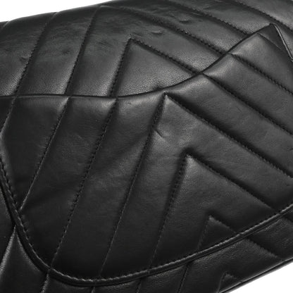 Chanel 1991-1994 Black Lambskin Chevron Medium Classic Double Flap Shoulder Bag