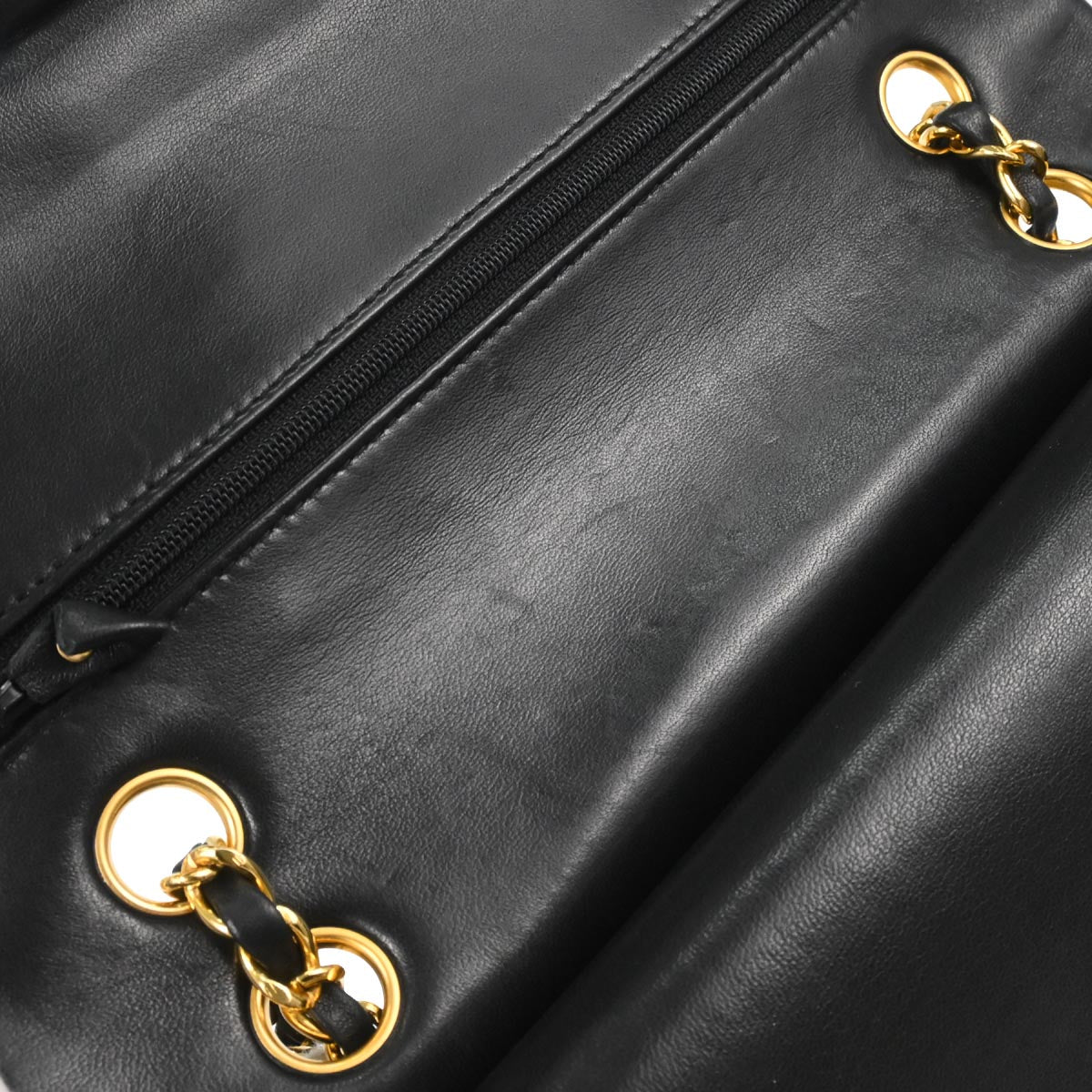 Chanel 1991-1994 Black Lambskin Chevron Medium Classic Double Flap Shoulder Bag