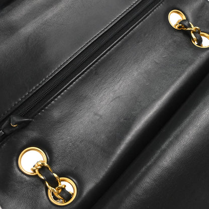 Chanel 1991-1994 Black Lambskin Chevron Medium Classic Double Flap Shoulder Bag