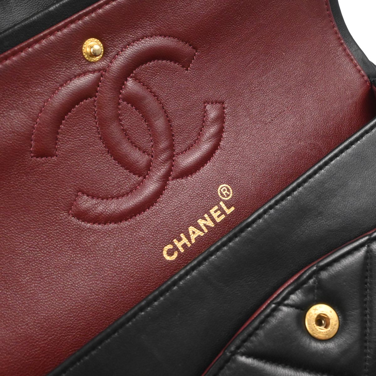 Chanel 1991-1994 Black Lambskin Chevron Medium Classic Double Flap Shoulder Bag