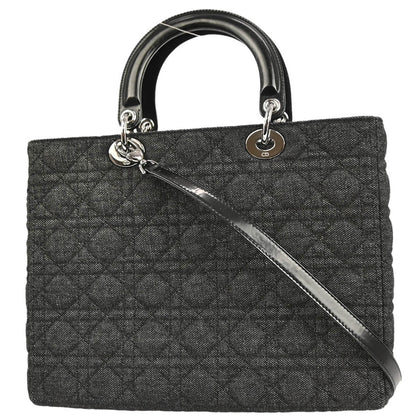 Christian Dior Black Denim Large Lady Dior Cannage 2way Shoulder Handbag