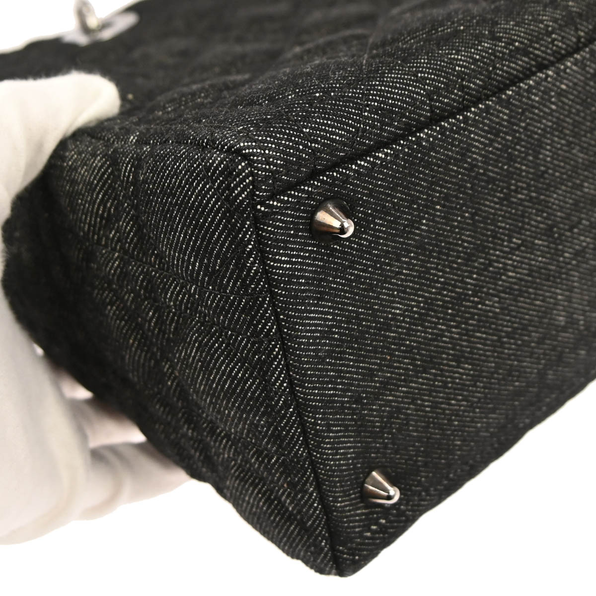 Christian Dior Black Denim Large Lady Dior Cannage 2way Shoulder Handbag