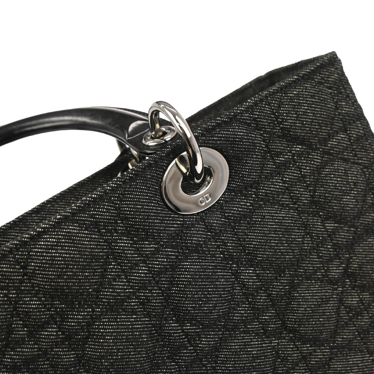 Christian Dior Black Denim Large Lady Dior Cannage 2way Shoulder Handbag