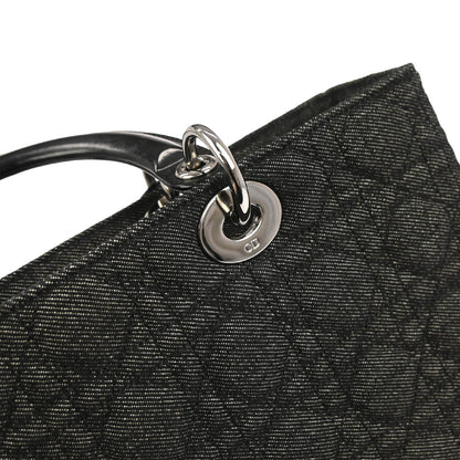 Christian Dior Black Denim Large Lady Dior Cannage 2way Shoulder Handbag