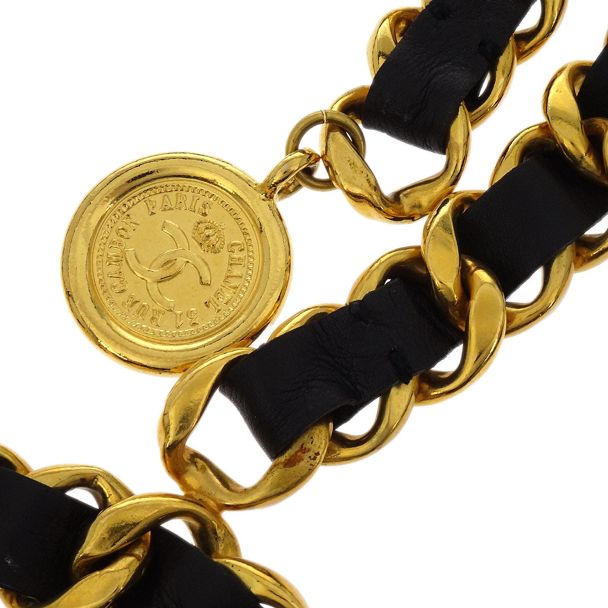 Chanel Chain Belt Medallion Gold Black 29 Small Good
