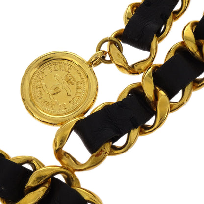 Chanel Chain Belt Medallion Gold Black 29 Small Good