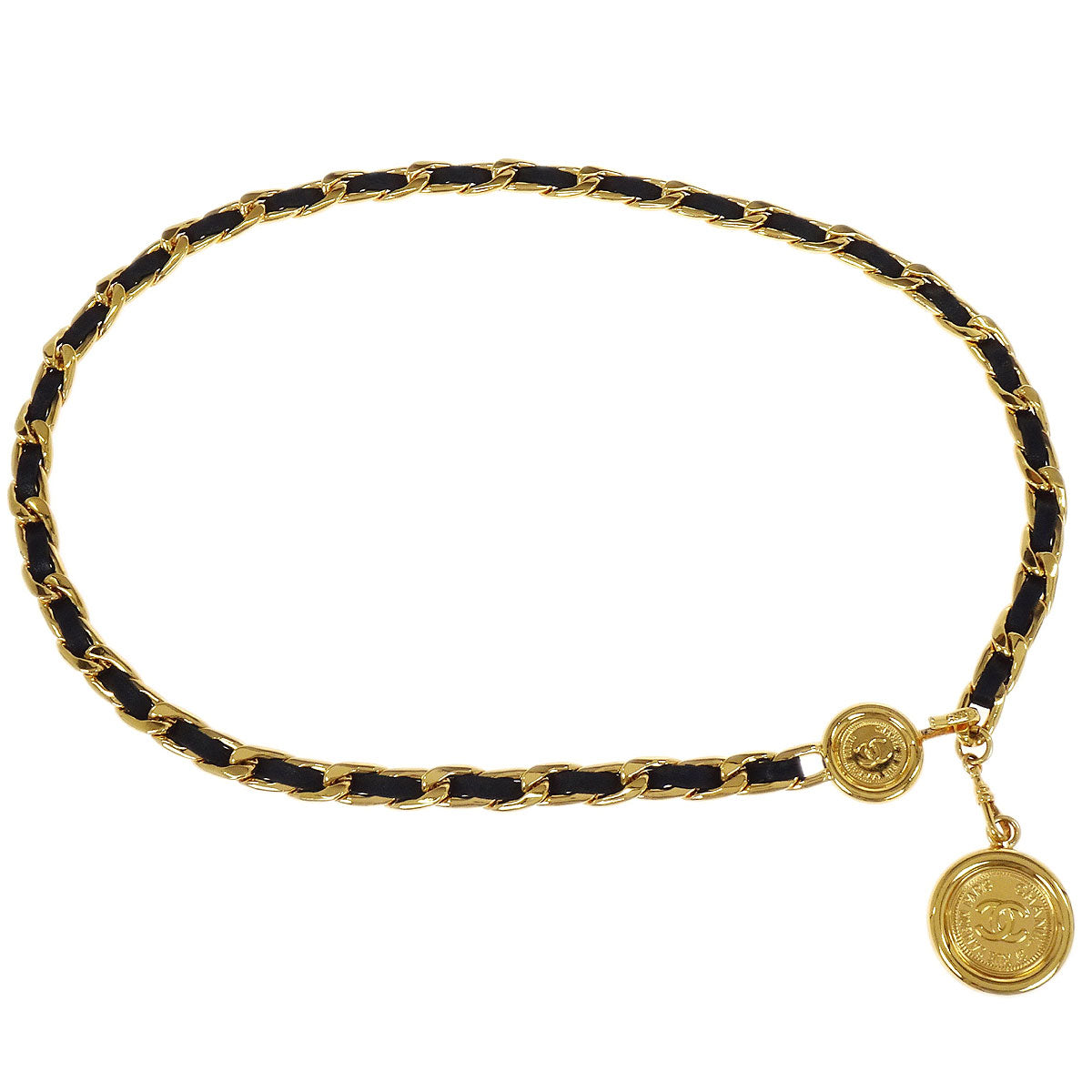 Chanel Medallion Chain Belt Black 95A Small Good