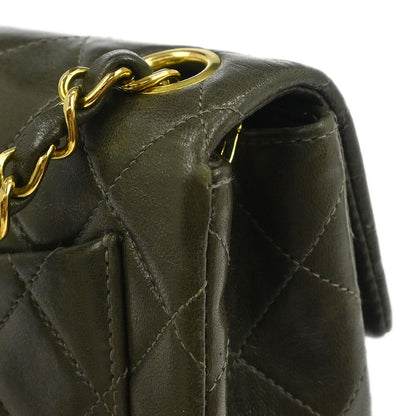 Chanel 1991-1994 Dark Green Lambskin Mini Classic Square Flap Shoulder Bag 17