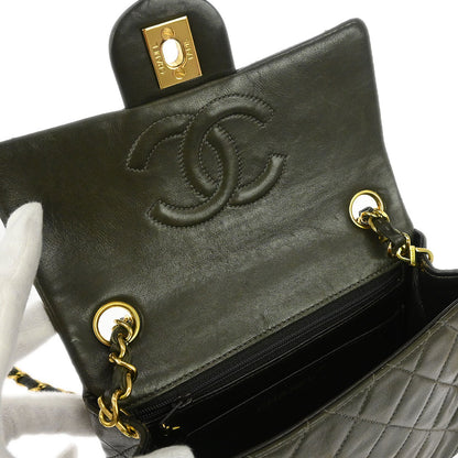 Chanel 1991-1994 Dark Green Lambskin Mini Classic Square Flap Shoulder Bag 17