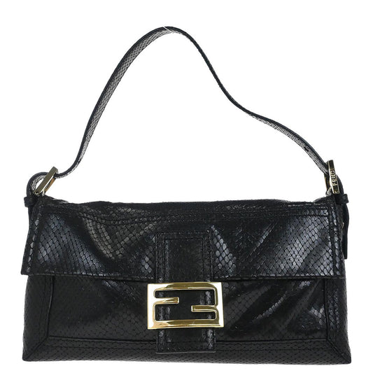 Fendi * Python Black Baguette Handbag