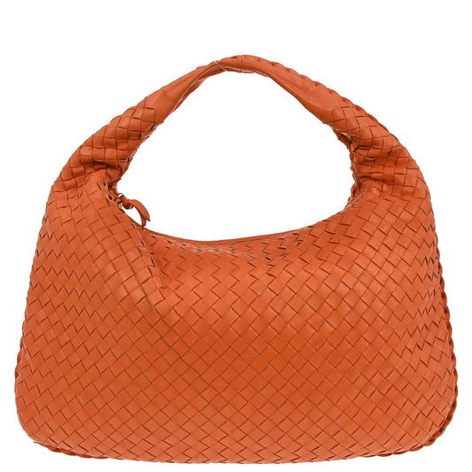 Bottega Veneta Orange Lambskin Intrecciato Hobo Handbag
