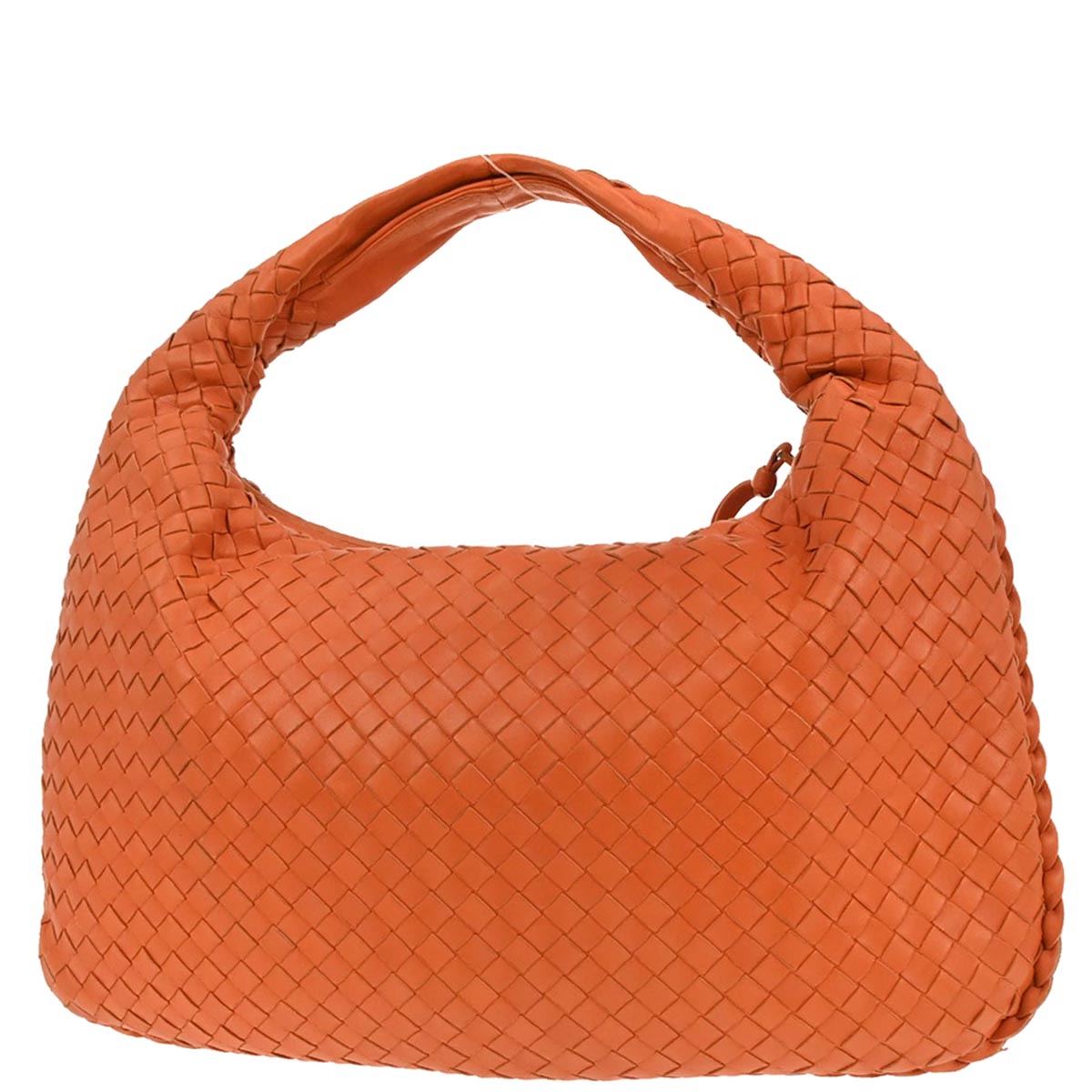 Bottega Veneta Orange Lambskin Intrecciato Hobo Handbag