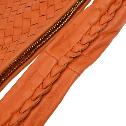 Bottega Veneta Orange Lambskin Intrecciato Hobo Handbag