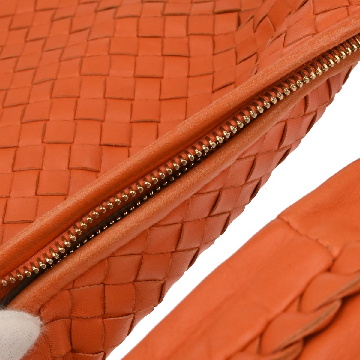 Bottega Veneta Orange Lambskin Intrecciato Hobo Handbag
