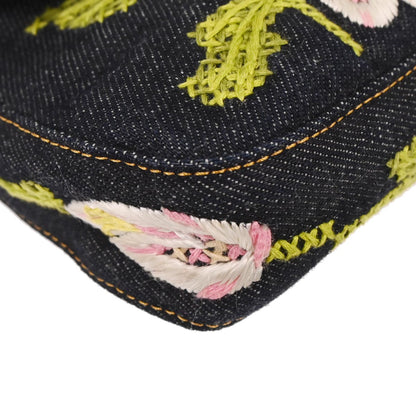 Fendi Navy Denim Flower Embroidered Baguette Handbag