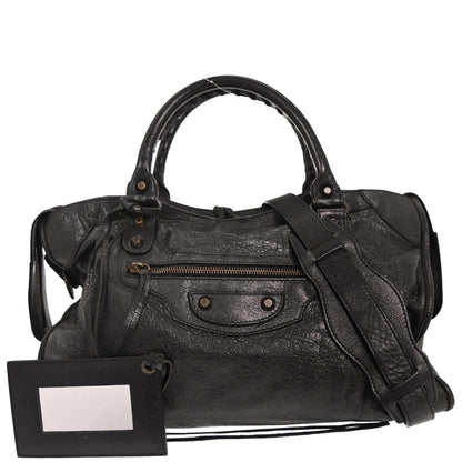 Balenciaga Black Lambskin Classic City 2way Shoulder Handbag