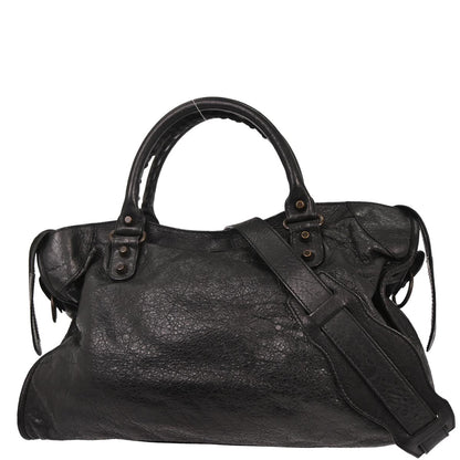 Balenciaga Black Lambskin Classic City 2way Shoulder Handbag