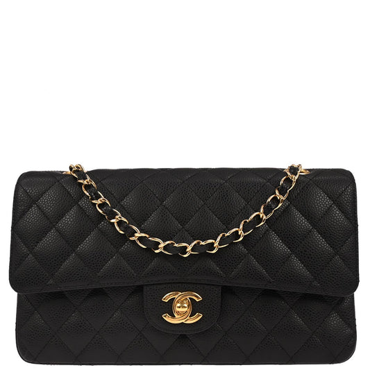 Chanel Black Caviar Skin Medium Classic Double Flap Shoulder Bag