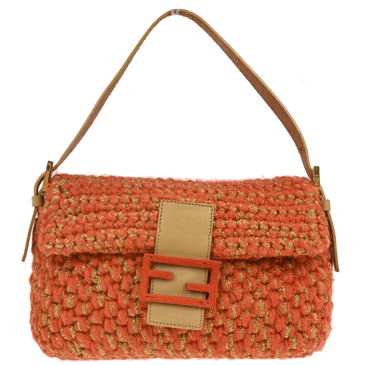 Fendi * Orange Gold Wool Baguette Handbag