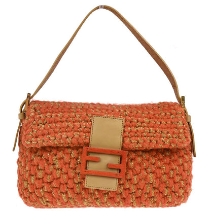 Fendi * Orange Gold Wool Baguette Handbag