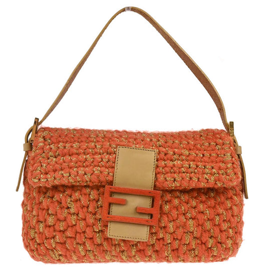Fendi * Orange Gold Wool Baguette Handbag