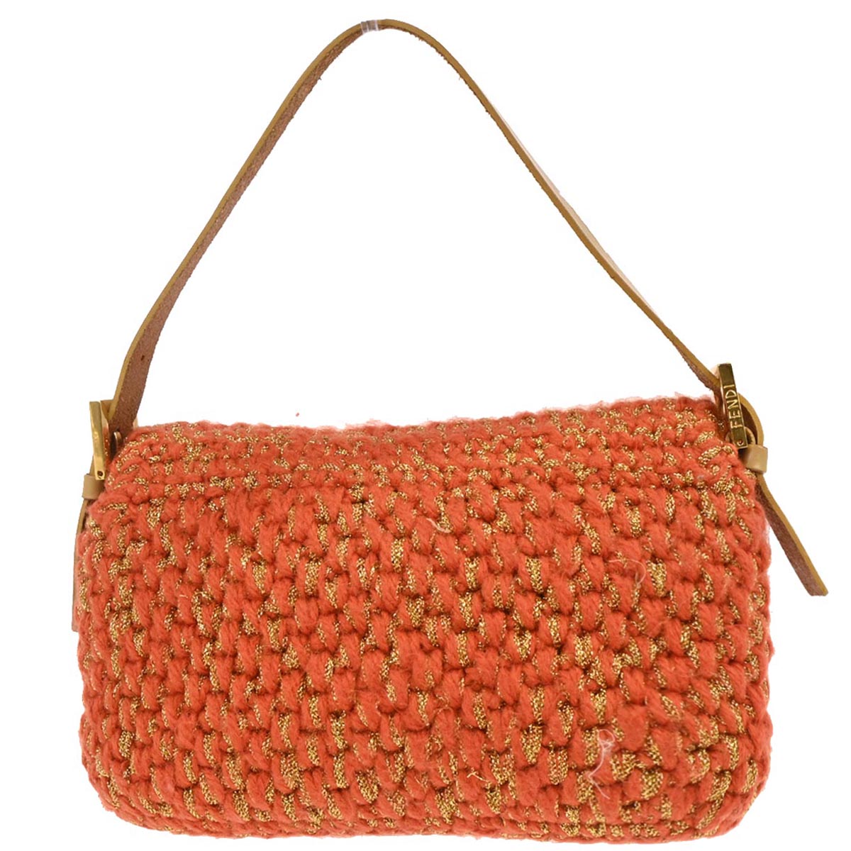 Fendi * Orange Gold Wool Baguette Handbag