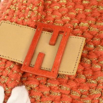 Fendi * Orange Gold Wool Baguette Handbag