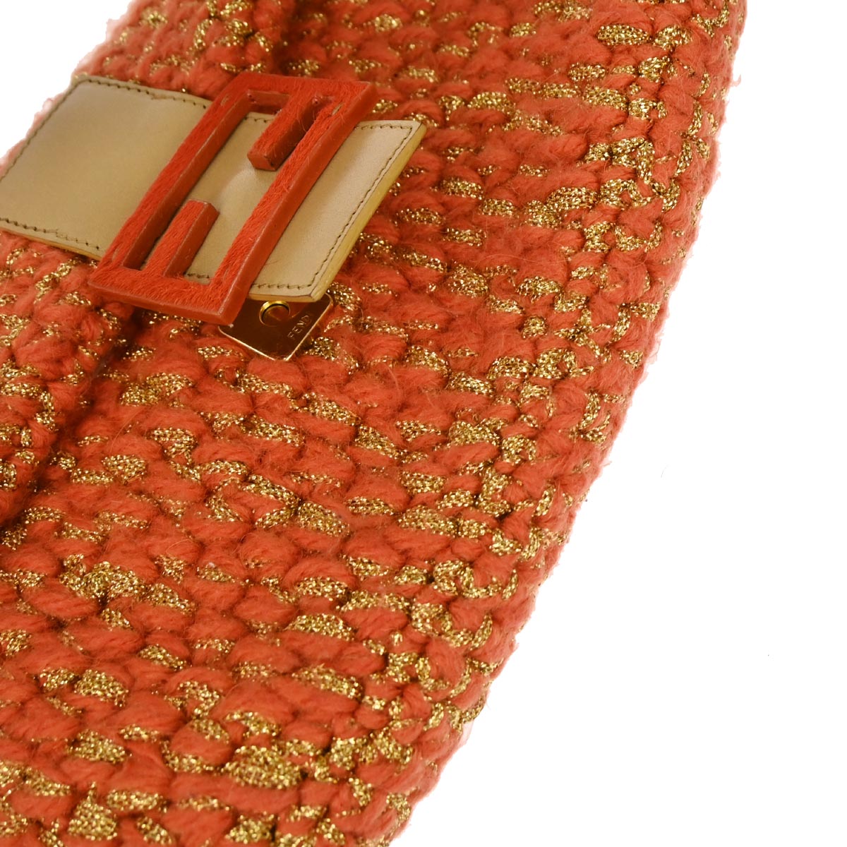 Fendi * Orange Gold Wool Baguette Handbag