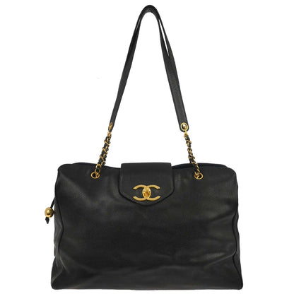 Chanel 1994-1996 Black Caviar Skin Supermodel Tote Shoulder Bag