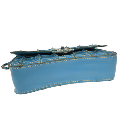 Chanel 2001-2003 Light Blue Calfskin Wild Stitch Choco Bar Waffle Shoulder Bag