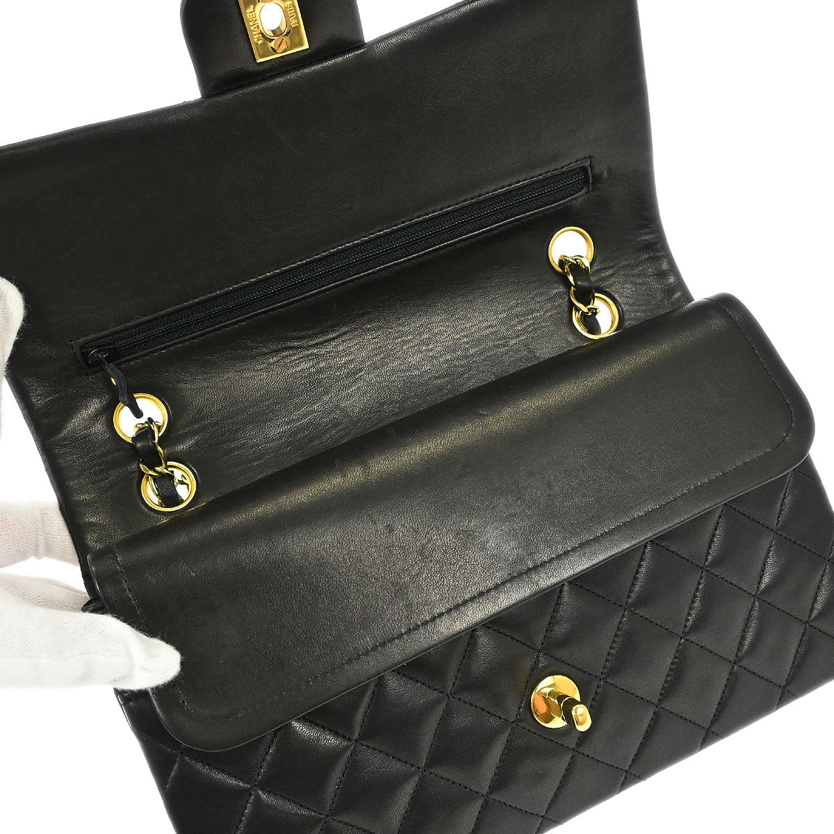 Chanel Black Lambskin Medium Classic Double Flap Shoulder Bag