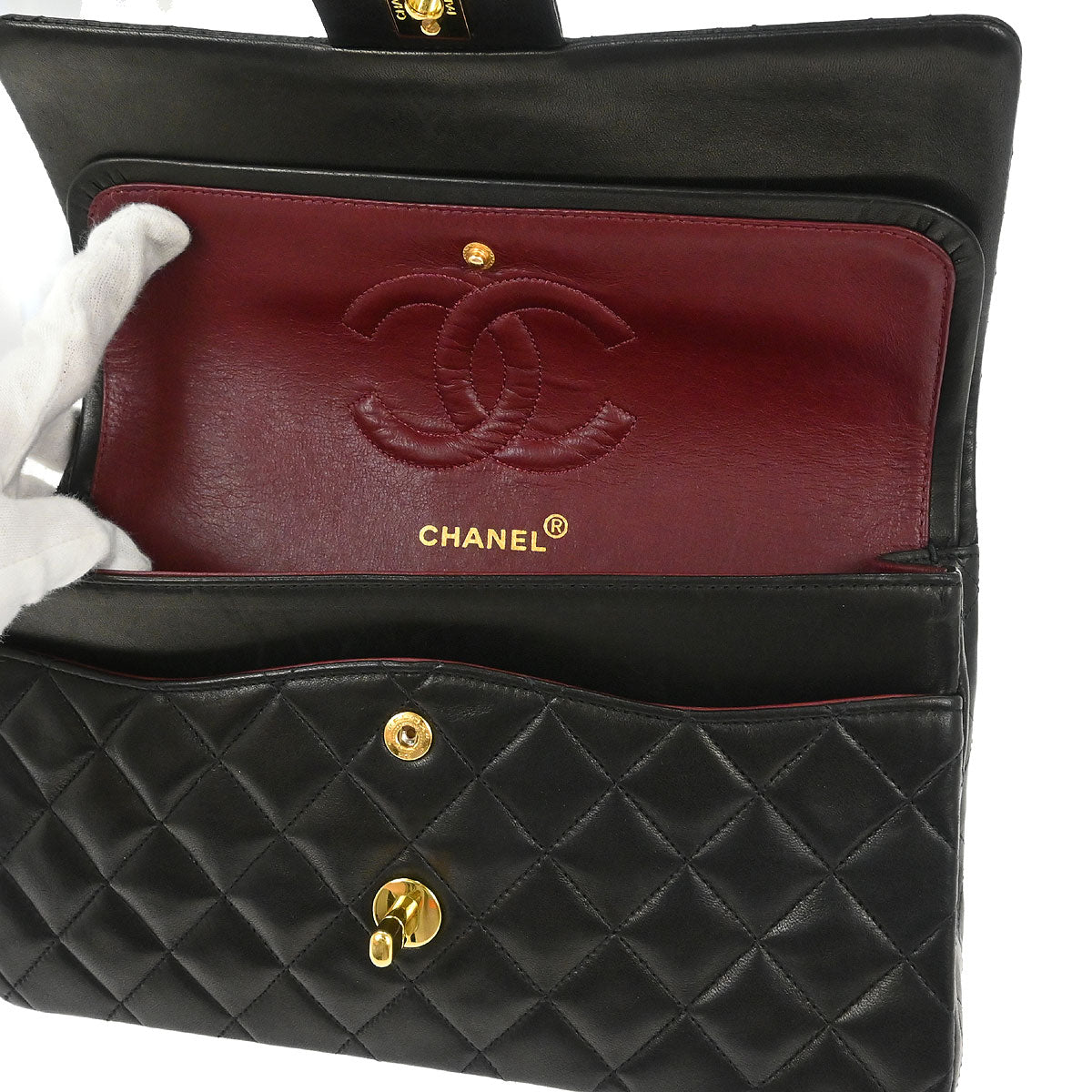 Chanel Black Lambskin Medium Classic Double Flap Shoulder Bag