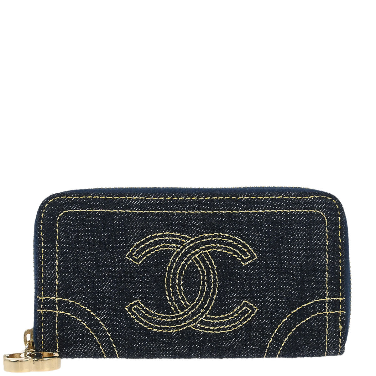 Chanel Navy Sparkling Denim Coin Purse Wallet