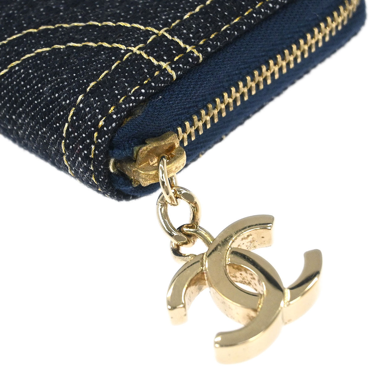 Chanel Navy Sparkling Denim Coin Purse Wallet